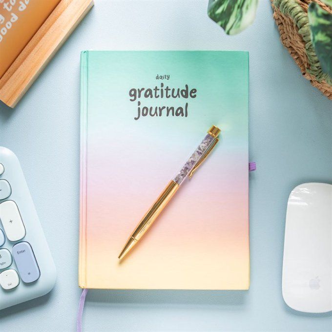 Journal de gratitude multicolore avec stylo améthyste