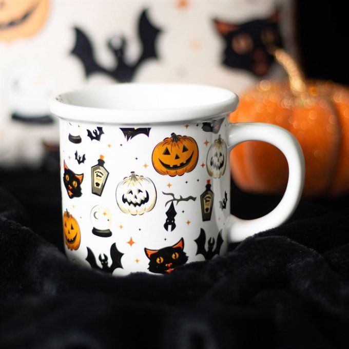 Tasse à imprimé chat et citrouille