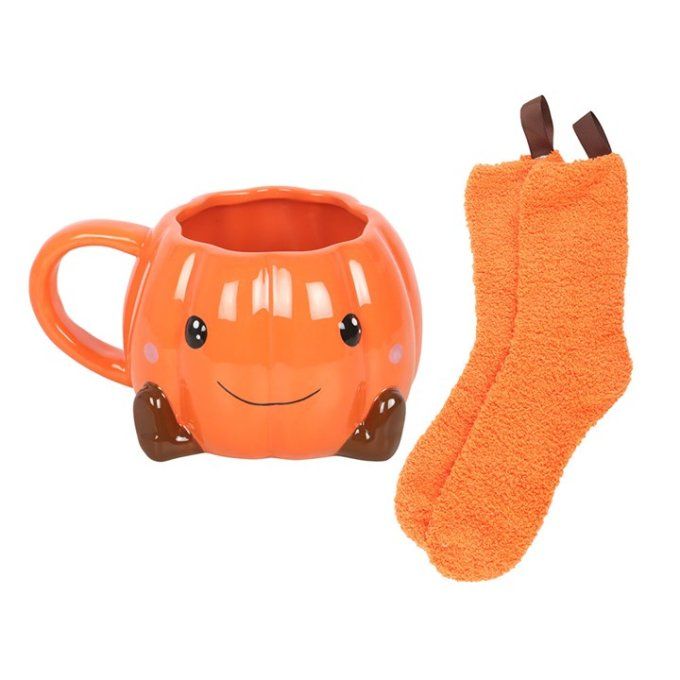 Ensemble Tasse citrouille souriante et Chaussettes