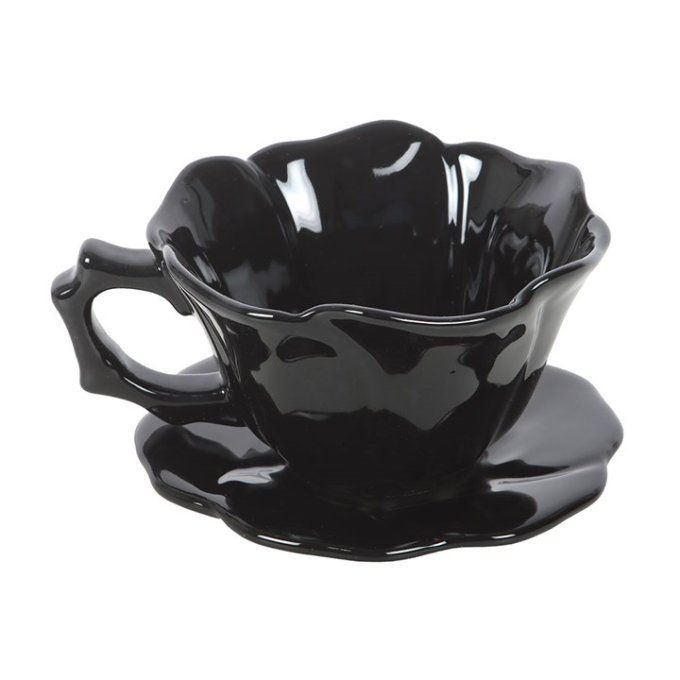 Tasse et soucoupe en forme de rose noire