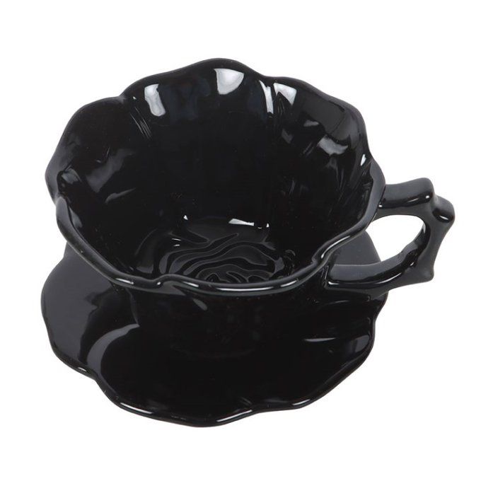 Tasse et soucoupe en forme de rose noire