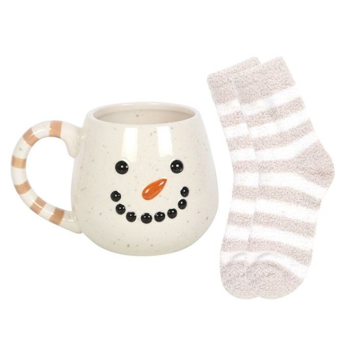 Ensemble tasse et chaussettes bonhomme de neige
