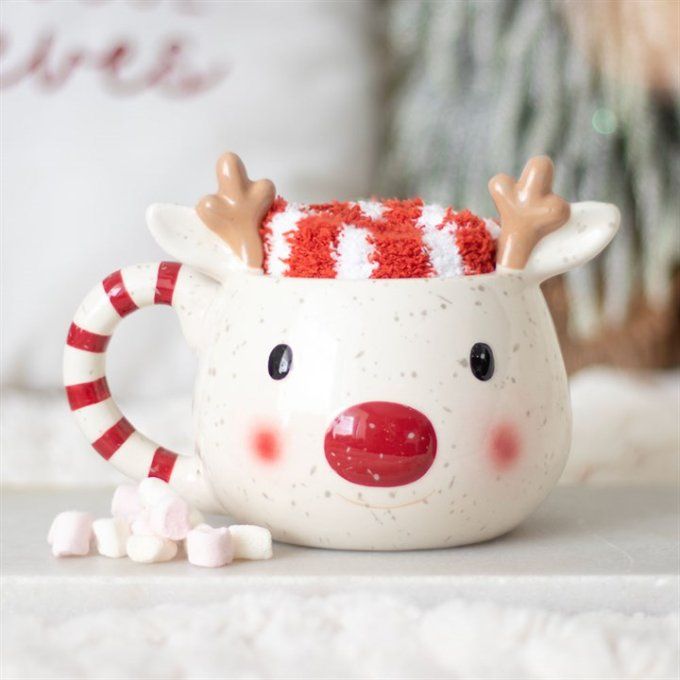Ensemble tasse et chaussettes Rudolph le renne