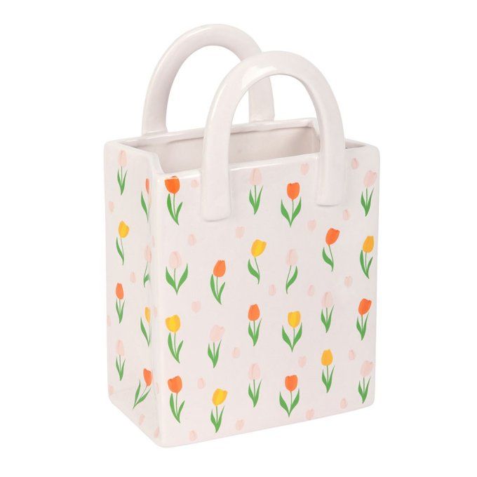 Vase à fleurs en céramique en forme de sac à motif tulipe