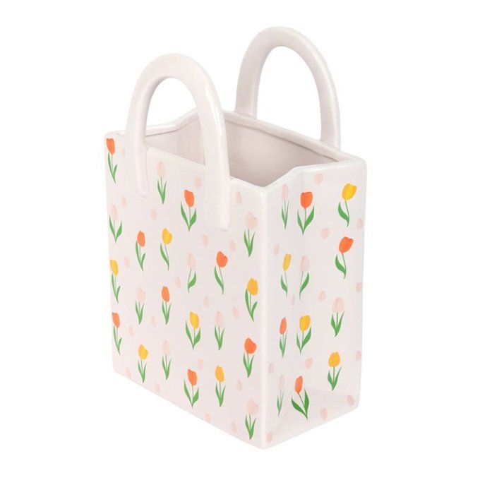 Vase à fleurs en céramique en forme de sac à motif tulipe