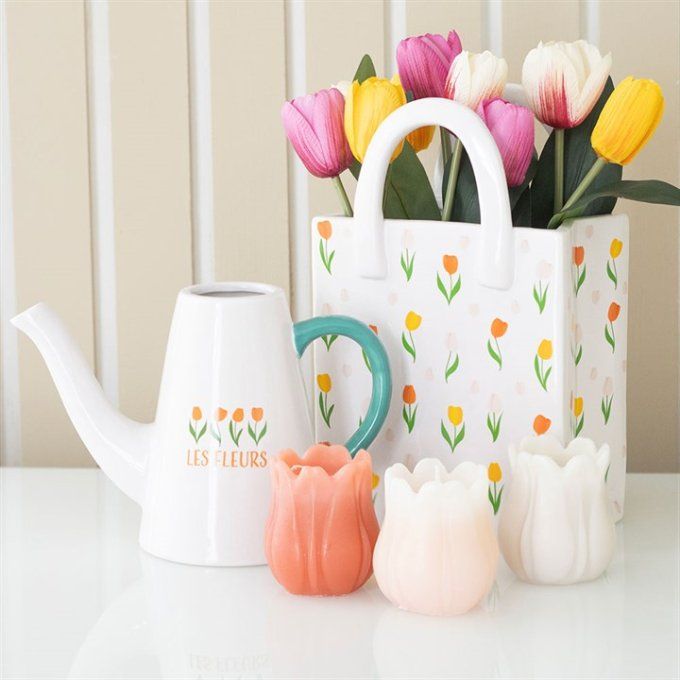 Vase à fleurs en céramique en forme de sac à motif tulipe