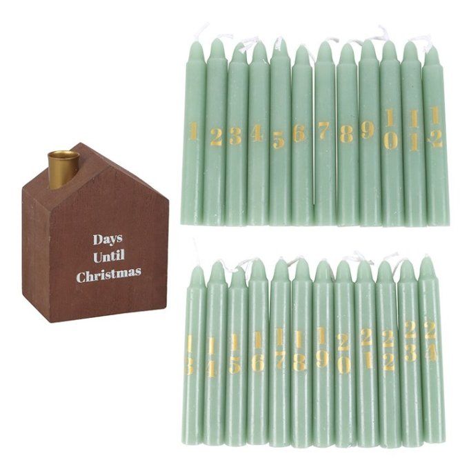 Lot de 24 mini bougies de l'Avent avec support